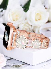 1条兼容的表带，女士黑色四叶草钻石金铜表带，夏季花卉金属手链，兼容 38/40/41/42/44/45/46/49毫米，兼容 Series Ultra3/2/1/SE/11/10/9/8/7/6/5 4/3/2/1 - 玫瑰金 - 查看 8