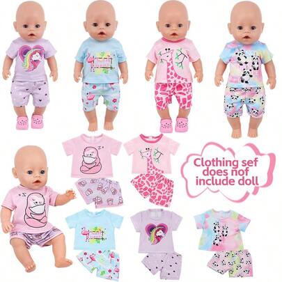 18-Inch Plush Sloth Pattern Doll Outfit Set, Including Top And Shorts, Children's Costume Play Doll, Pretend Play, Holiday/Birthday Gift (Doll Not Included)