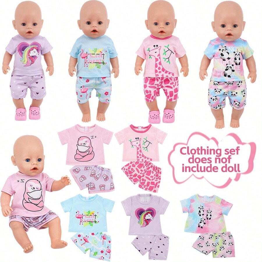 18-Inch Plush Sloth Pattern Doll Outfit Set, Including Top And Shorts, Children's Costume Play Doll, Pretend Play, Holiday/Birthday Gift (Doll Not Included) - Multicolor - View 1