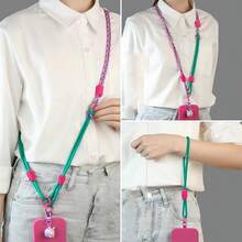 1 件多功能手机挂绳，可调节肩带/腕带，休闲风格，编织纹理，带夹子配件 - 彩色 - 查看 4