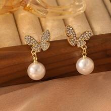 1 Pair 18K Stainless Steel Starfish & Pearl Earrings, Fashionable & Elegant, Suitable For Party, Date, Office Wear - Multicolor - View 4