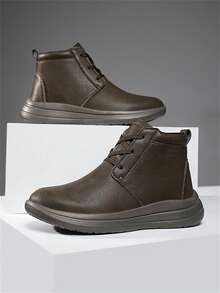 防水二层皮男士靴子柔软舒适运动踝靴加大码39-48高帮运动鞋男式缓冲靴 - 卡其色 - 查看 1