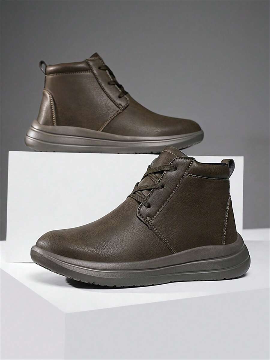 防水二层皮男士靴子柔软舒适运动踝靴加大码39-48高帮运动鞋男式缓冲靴 - 卡其色 - 查看 1