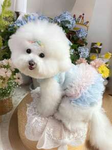 1 pezzo Elegante vestito da ballerina in tulle per cani, vestito da principessa senza maniche per outfit da festa romantico, adatto per cani piccoli, gatti, fresco in primavera/estate