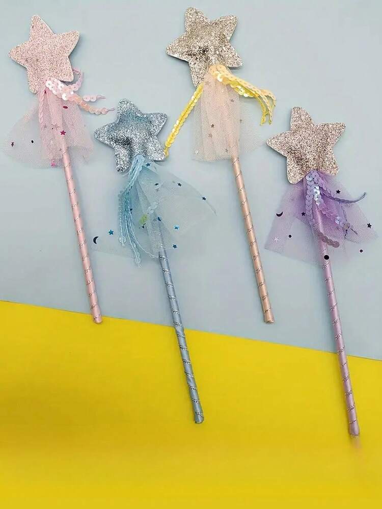 Set De 4 Varitas Mágicas De Hada Con Purpurina | Rosa, Azul, Morado Y Amarillo Para Disfraces