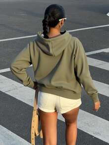 Sudadera Abierta Para Mujer Con Cierre Metálico - Verde Oliva - Ver 2