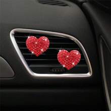 2pcs White/Rad/Pink/Black Rhinestone Heart Shaped Car Air Vent Clips Decoration