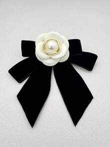 Bros Pin Kerah Bunga Kamelia Pita Matte Baru Gaya Korea Mewah, Bros Bunga Pita untuk Wanita - Krem 0975 - View 2
