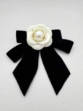 Korean Fashion High-End New Matte Ribbon Camellia Flower Bow Collar Pin Brooch Decoration, Women Ribbon Flower Brooch