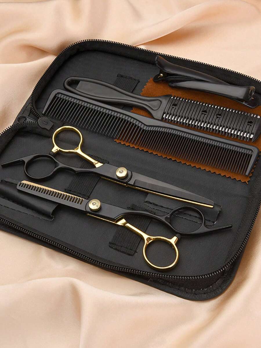 Tesoura de Cabeleireiro Profissional, Conjunto de Corte de Franja Preto e Dourado, Ferramentas, Tesoura de Corte de Cabelo, Corte de Cabelo