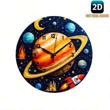 1pc 2D Flat, Cosmic Planet Clock Metal Sign, 8 Inch Non-Functional Clock, Wall Art Decor, Vibrant Space Theme With Colorful Celestial Design, Suitable For Home, Office, Cafe, Bar, Garden, Room Decoration, Unique Holiday Gift, Random Hole Style