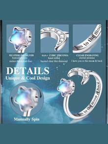 Milacolato 925 Sterling Silver Fidget Rings For Women Girl Open Adjustable Moonstone Anxiety Rings CZ Moon Star Spinner Ring Lettering Knuckle Promise Wedding Engagement Rings With Gift Boxed - Silver - View 2