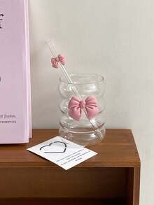 One Piece Transparent Butterfly Design Glass Cup, Capacity 300ml, With Straw Lid, Unique Butterfly Design Coffee Or Juice Cup, Matcha Cup, Mug, Home Decoration, Gift For Friends/Classmates, Christmas Gift, Teacher Gift, Back To School Supplies, College Dormitory, Classroom Drinking Glass Cup - Multicolor - View 11
