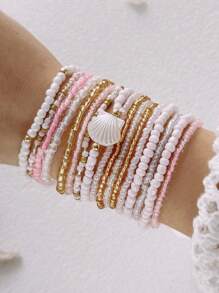 17 Stücke Boho Strand Stil bunte Harz Perlen, Muschelperlen Armband Set für Frauen