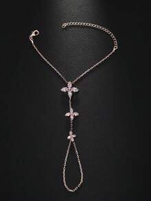 A Golden Simple Fashion Flower Finger Bracelet Temperament Rhinestone Back Chain Jewelry Accessories Summer Beach For Women - Silver - View 7