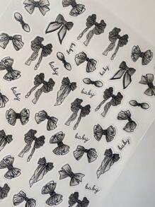 1/3pcs New Japanese Hand-Painted Ribbon Black And White Bow Nail Art Lace Waterproof Retro Black Bow Versatile French Nail Art, Used For Nail Decoration Nail Art Stickers With Self-Adhesive Backing