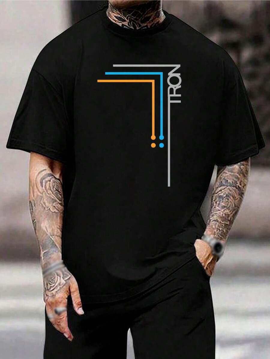 Camiseta negra para hombre inspirada en Tron - Ropa para fanáticos de películas retro de los 80 - Camiseta gráfica genial para amantes de la tecnología, jugadores y ciencia ficción - Diseño único de Tron - Algodón premium - Negro - Ver 1
