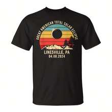 Linesville Pa Pennsyania Total Solar Eclipse 2025  T-Shirt 220G Cotton Everyday T-Shirt – Feels Like A Hug, Wears Like A Classic – Perfect For Family Photos, Team Events, DIY Printing, Or Lounging – Gift It For Birthdays, Father's Day, Mother's Day, Or Just Because Mots - Black - View 1