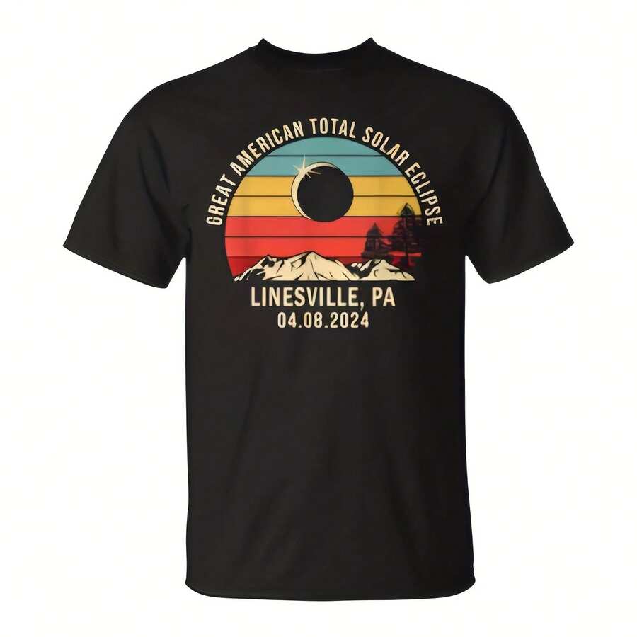 Linesville Pa Pennsyania Total Solar Eclipse 2025  T-Shirt 220G Cotton Everyday T-Shirt – Feels Like A Hug, Wears Like A Classic – Perfect For Family Photos, Team Events, DIY Printing, Or Lounging – Gift It For Birthdays, Father's Day, Mother's Day, Or Just Because Mots - Black - View 1