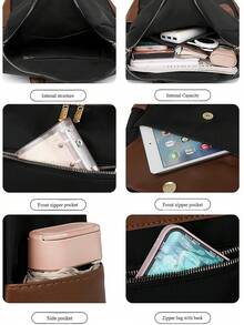 女士防盗流苏复古双肩包，多功能时尚日常包，多口袋轻便旅行包，大容量简约书包，方便实用，适合学生、护士、教师、商务人士、旅行、通勤、购物、办公、约会、徒步、训练、工作等各种场合，也是生日礼物和节日礼物的理想之选。 - 黑色 - 查看 5