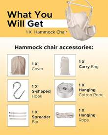 Hammock Chair Swing (500 Lbs Max) - Hanging Hammock Chair Rope Swing Indoor Hammock Chair,Outdoor Furniture,Swing Chair For Room,Amaca Para Adultos,Hamacas Para Adultos,Columpio Para Patio,Swing Sets Backyard, Patio Furniture Set For Bedroom, Outdoor, Patio, Bedroom, Porch, Deck - Sturdy Steel Bar With Anti-Slip Safety Rings - 封面+白色 - 查看 8
