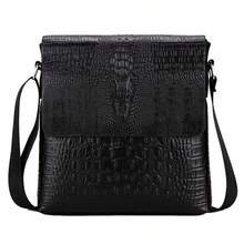 US Crocodile Print Men's Briefcase Shoulder Bag Crossbody Messenger Handbag For Business - 黑色 - 查看 2