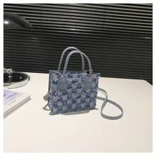 Nuevo bolso de mano de primavera/verano con bloque de color, cuadros y flecos, bolso de hombro cruzado casual y versátil para mujer