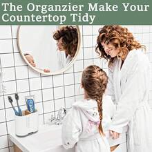 带分隔板的牙刷牙膏架浴室台面收纳架，2槽牙刷架储物架带排水功能，家庭装，S（木纹） - 白色 - 查看 6