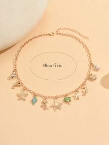 1 件夏季海洋主题多吊坠项链，带天然贝壳、合金海星、珐琅椰子树饰物，时尚珠宝适合日常穿着、海滩度假、派对穿着 - 彩色 - 查看 5