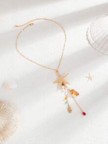 1pc/2pcs/3pcs/Set Ocean Vacation Style Thin Chain Starfish Shell Tassel Pendant Necklace & Earrings, Luxurious Lightweight Vacation Party Women Couple Street Carnival Versatile Jewelry Accessories Gift - Gold - View 9