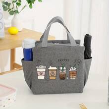 1pc Anti-Leak, Chic Teacher Themed Insulated Lunch Bag, Thick Aluminum Foil, Portable Canvas Tote With Zipper Closure, Suitable For School And Office, Oxford Cloth, Handbag To Keep Food Fresh
