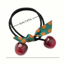 3 pièces Attache cheveux en forme de cerise pour femmes - Rouge vibrant avec ruban à pois verts, plastique durable, polyvalent pour toutes les saisons, cadeau idéal pour la Saint-Valentin
