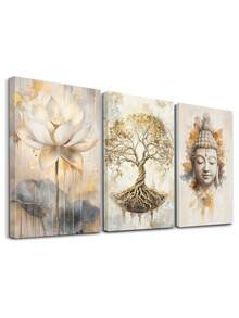 3pcs Buddha Portrait Radiat Wall Arts, Beautifully Rendered Canvas Print Wall Painting, Classic Posters, Contemporary Artwork, Elegant Room Aesthetic, Modern Wall Decor, Home Decoration, Posters, Ideal Gift, For Living Room, Bedroom, Optional Frame ,Wall Art With Frame - 3Pcs/Set - View 14