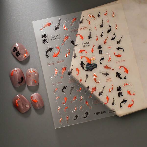 5D Koi Nail Art Stickers – Raised 3D Design For Stunning Nail Decor – Professional Quality Nail Stickers For Creative Manicure And DIY Nail Art