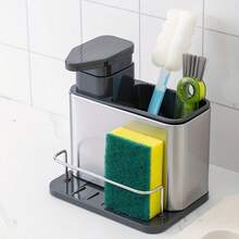 Stainless Steel Kitchen Utensil Rack With Drip Tray - Dish Soap Dispenser, Sponge Holder, And Tool Organizer, Saves Space On Home And Professional Countertops, Kitchen Tool Storage, Durable Stainless Steel - 黑色 - 查看 4
