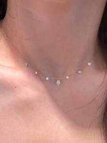 1pc Elegant S925 Sterling Silver Teardrop Zirconia Pendant Necklace, Lightweight Clavicle Chain, Versatile For Commuting, Great Gift - Gold - View 3