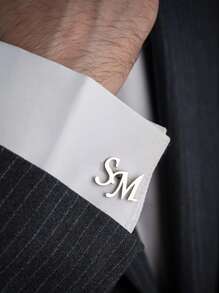 1 Par de gemelos minimalistas con letra mayúscula personalizada,gemelos con placa de nombre personalizada para hombres,gemelos de traje chapados en oro de 18K con diseño personalizado,regalo elegante para novio,regalo del Día del Padre,regalo del Día de San Valentín,regalo de Navidad