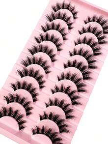 10 Pairs Fluffy 6D Faux Mink Eyelashes, Soft & Full  Cat Eye Style Clear Band Fake Eyelashes Look Like Real Lashes Extended, Natural Look 3D Fluffy Cat Eye Lashes, Faux Mink Full Strip Lashes, Suitable For Any Casual Occasion Strip Lashes,Lashes,Eyelashes,Fake Lashes - màu đen - Xem 5