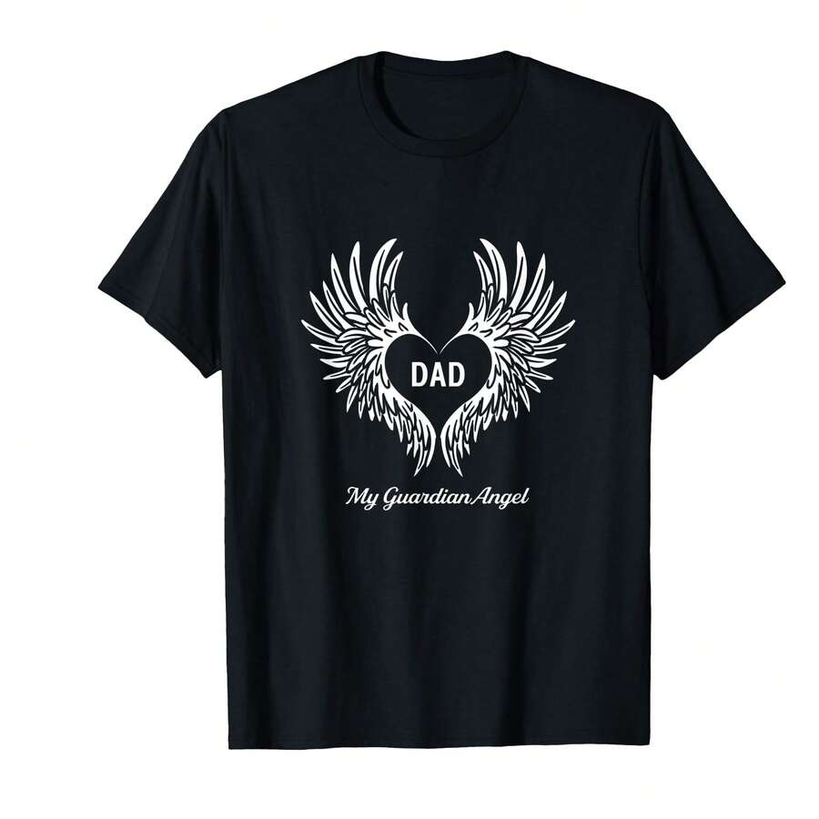 Dad My Guardian Angel Embrance Family Memorial Relats T-Shirt`Lun Personalized Gifts - Black - View 1