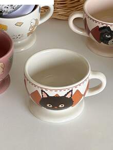1件120ml猫咪马克杯复古高脚陶瓷杯意式咖啡杯精致小茶杯迷你卡通水杯可爱猫咪咖啡杯