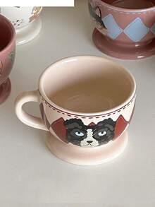 1件120ml猫咪马克杯复古高脚陶瓷杯意式咖啡杯精致小茶杯迷你卡通水杯可爱猫咪咖啡杯
