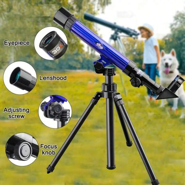 Telescopio astronómico portátil de sobremesa con trípode, aumento de 40X, aleación de aluminio azul, juguete ideal para niños y regalo de cumpleaños FACEGLE Telescopio astronómico portátil de 51 mm de diámetro con 3 oculares, ajuste libre de múltiples ángulos