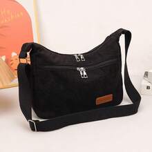 New Crossbody Bag With Women's Texture Corduroy Large Capacity Underarm Bag Solid Color Popular Commuter Shoulder Bag Retro Corduroy Shoulder Bag Simple And Versatile Crossbody Bag Commuter Multi Purpose Tote Bag - màu đen - Xem 2