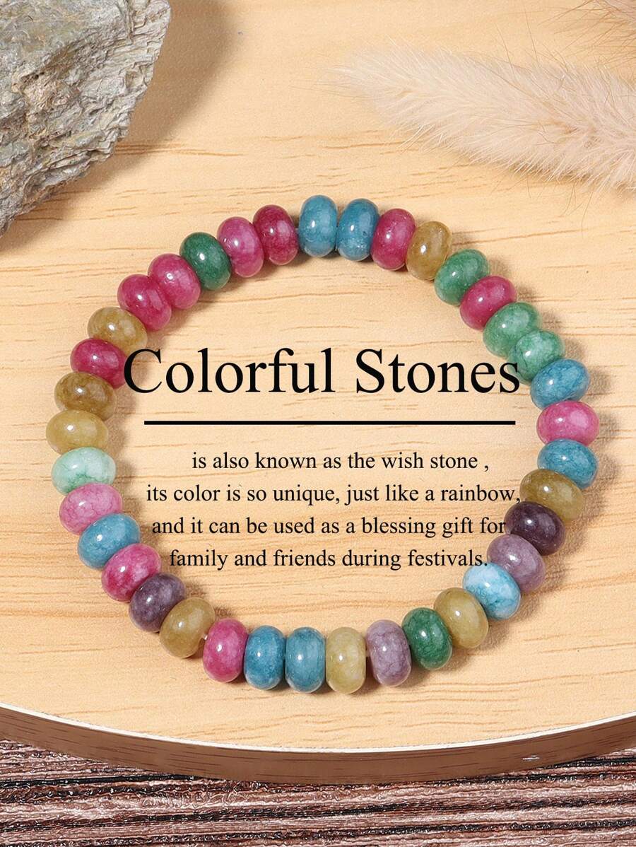 YAUKIA 1pc Elegant Multi-Color Tourmaline Bracelet, Natural Rainbow Tourmaline Gemstone Beads, Hand-Beaded Love Stone, 5*8mm Watermelon Tourmaline Bracelet, Festival Jewelry Gift