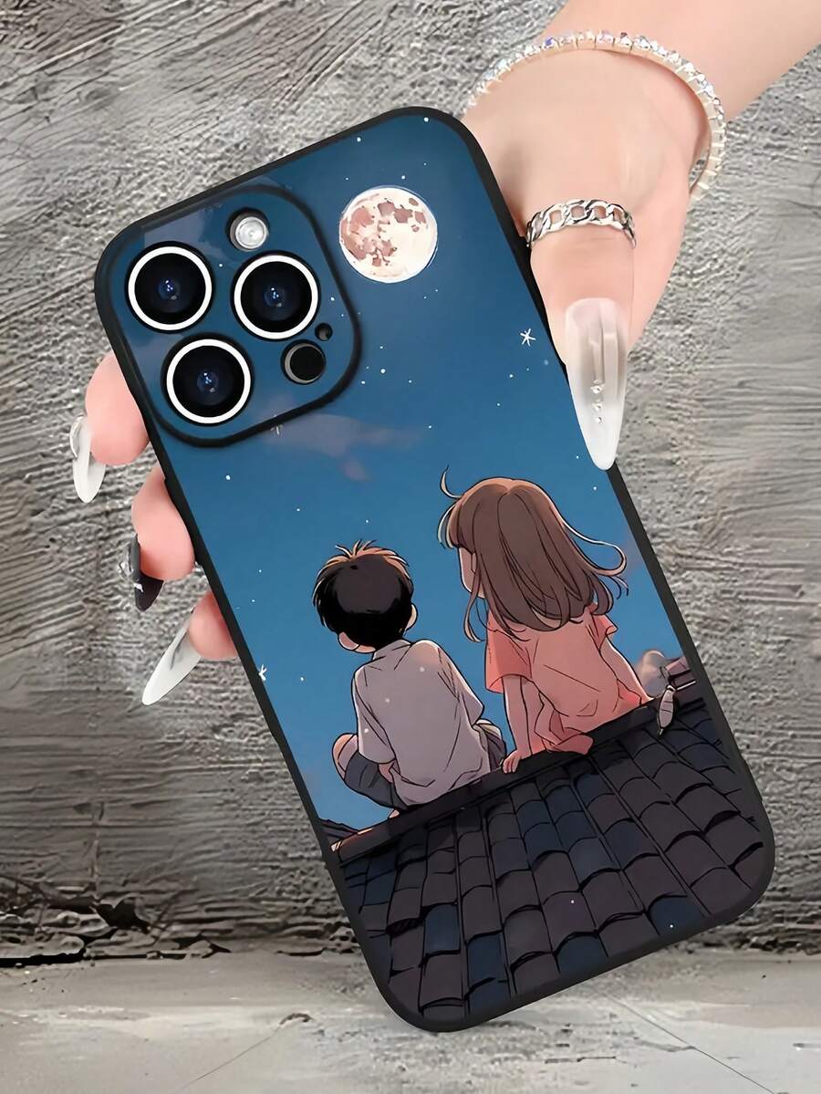 1pc Rooftop Moon Creative Pattern Full Coverage TPU Anti-Drop Phone Case Compatible With Apple 16, 15, 14, 13, 12, 11 Pro Max Waterproof Shockproof Scratch Resistant - Multicolor - View 1