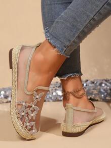 Women's Comfortable Soft Flat Shoes, Bohemian Sparkly Woven Fisherman Shoes, Lightweight Casual Shoes, Breathable Mesh Open Design For Summer Outdoor Wear