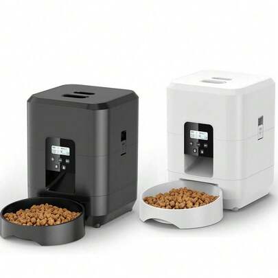 自动宠物喂食器，定时喂食，每日1-4餐，适用于猫咪及小型宠物，2升容量，适用于干粮，可编程份量控制，双电源供电，易于清洁，黑色