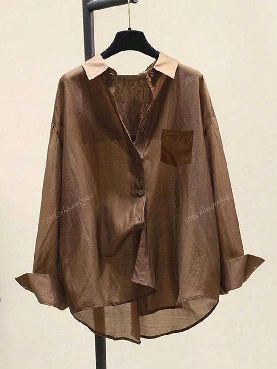 轻薄防晒衬衫，夏季新款简约优雅百搭长袖衬衫上衣