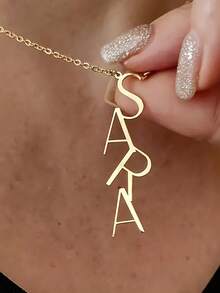 1PC Custom Vertical Letter Name Necklaces For Women Gold Color Personalized Stainless Steel Name Necklace Wedding Jewelry Gift,New Year Glamour - Multicolor - View 3