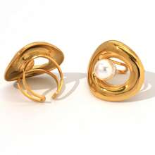 Frminee 1 pieza Anillo de acero inoxidable chapado en oro de 18K con perla, diseño de lujo elegante y vintage para uso diario, fiestas, bodas, regalo para el día de la madre